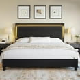 thumbnail image 4 of VanAcc King Size Wood Bed Frame with RGBW LED Light, Mid-Century Platform Bed with Floating Headboard and Solid Wood Legs, Easy Assembly, Black, 4 of 7
