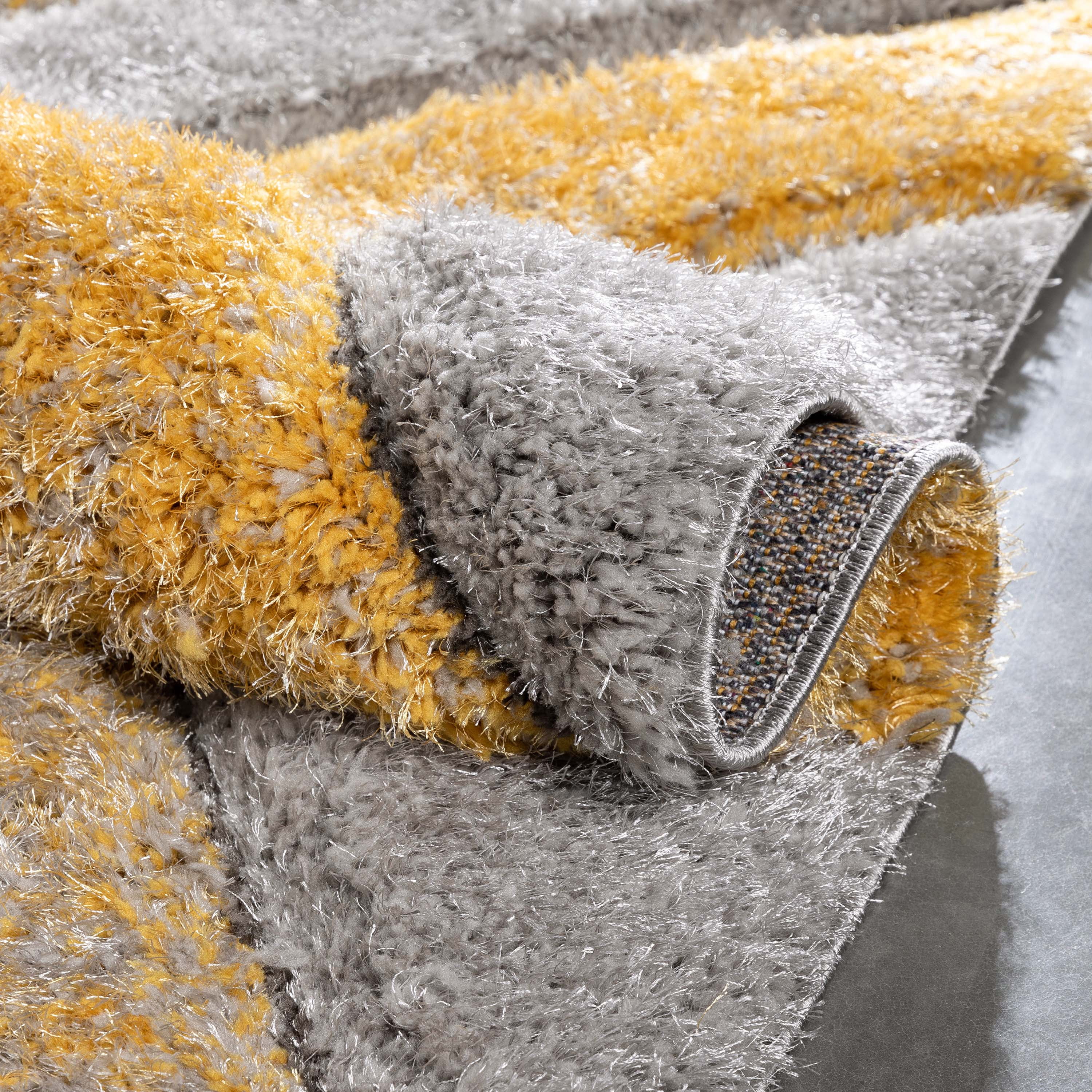Well Woven San Francisco Malibu Yellow Modern Trellis Ogee 5'3" x 7'3" Shag 3D Textured Area Rug