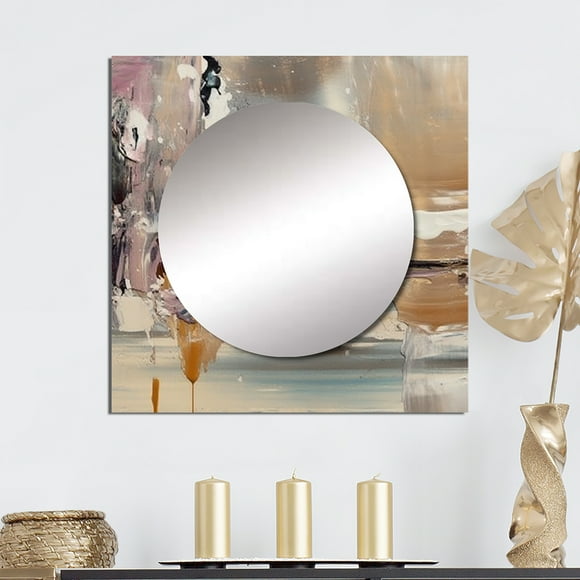 Designart "Modern Here Abstract Expressionism I" Abstract Painting Square Mirror For Wall Decor - Large Brown Square Mirror Printed Wall Decor - Modern Square Living Room Mirror