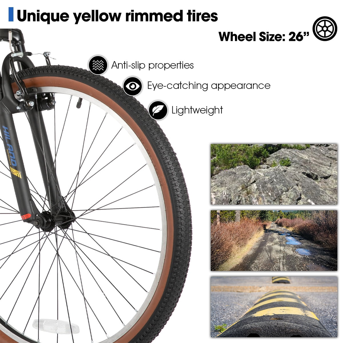 HILAND 26 Inch Mountain Bike for Mens and Womens, 21 Speeds Mountain Bicycle, High-Tensile Steel Frame, V Brake, Hardtail MTB for Adults