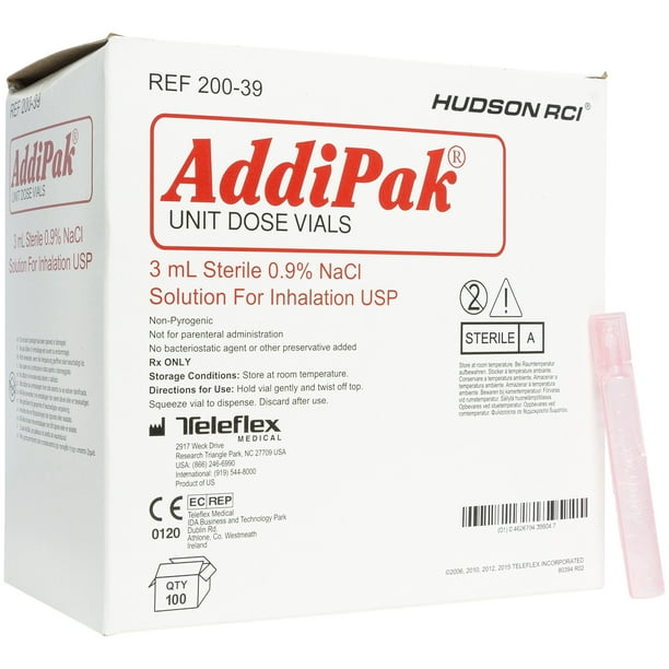 Addipak Sterile Saline Solution, 0.9 3 mL Box of 100