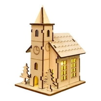 HomeDM Christmas Village Houses Unfinished Rustic Holiday Village Decor Wooden House Christmas Table Centerpieces DIY Xmas Ornament Kits Home Fireplace Tabletop