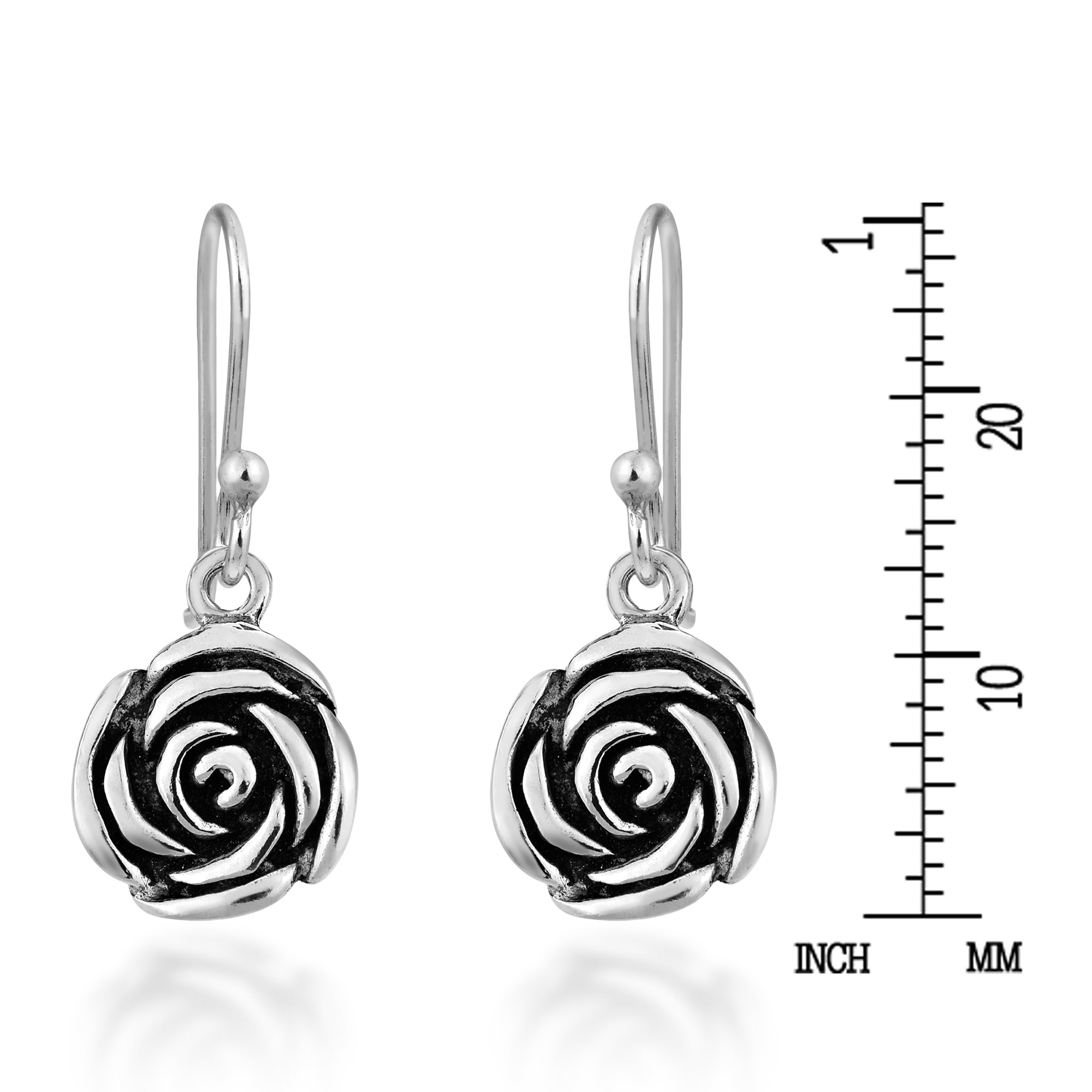 Aeravida Blooming Vintage .925 Sterling Silver Rose Flower Dangle Earrings | Dainty Sterling Silver Dangle Earrings | Earrings for Women | Rose Dangle Earrings | Vintage Dangle Earrings
