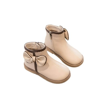 

Harsuny Kids Ankle Boots Side Zipper Booties Bowknot Dress Boot Winter Comfort Casual Short Bootie Round Toe Princess Shoes Beige 13C