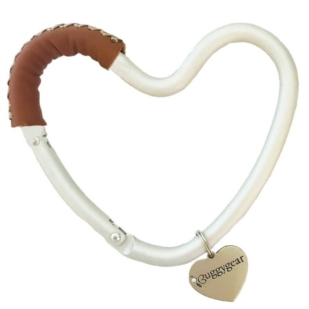 BuggyGear Stroller Heart Hook - Silver Aluminum/Brown Leather