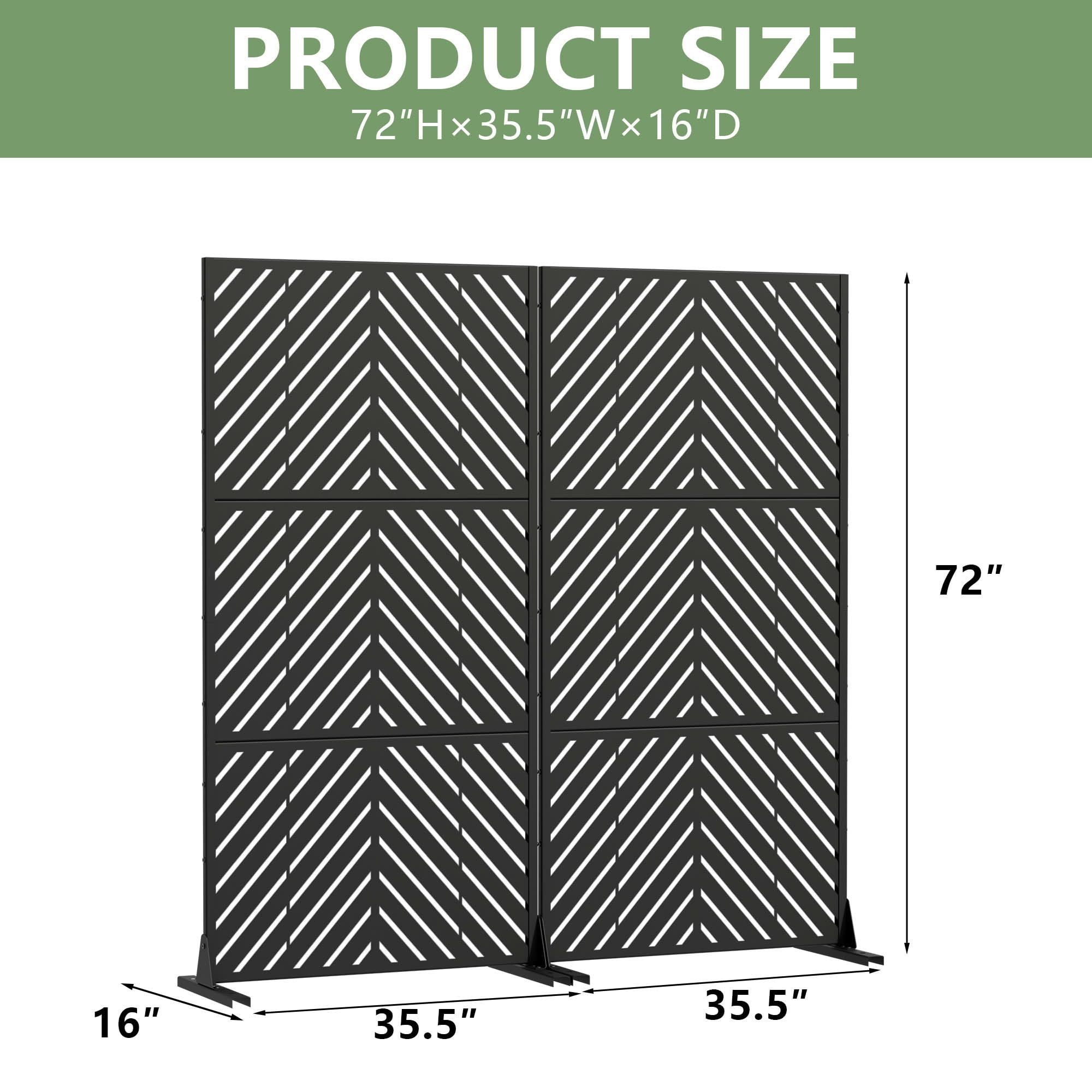 MAYEERTY 2-Piece Outdoor Metal Privacy Screen 6ft × 3ft Black, 3-Panel Parallel Decorative Screen, Rust-Resistant for Patio