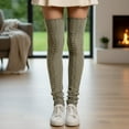 thumbnail image 3 of allydrew Cable Knit Over the Knee Thigh High Winter Boot Socks, Light Brown, 3 of 4