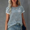 thumbnail image 2 of Camiseta de cuello redondo para mujer, Tops de manga corta transpirables y suaves a la moda, camisa informal para citas, trabajo, azul, XXL, 2 of 6