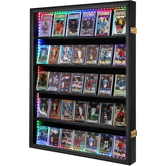 35 Graded Card Display Case with LED,Black,Wood(33*26 in)