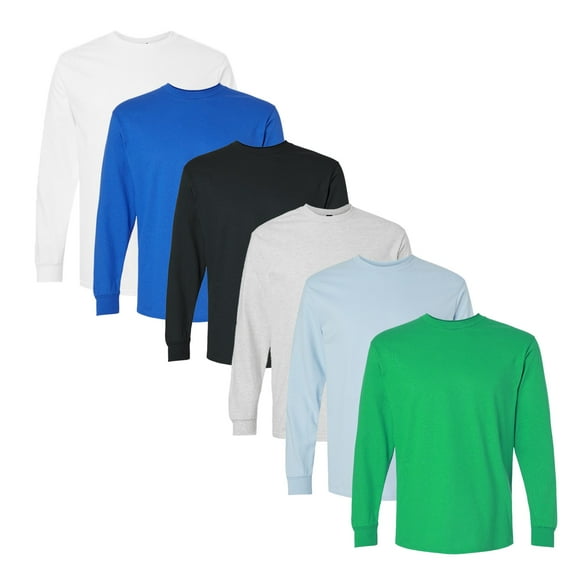 Gildan - Men’s Long Sleeve T - Shirt for Ultra Cotton Multi Color Assorted Tees | Crew Neck Bulk T Shirt Pack of 6 Rip Collar Arts and Crafts Size – Large