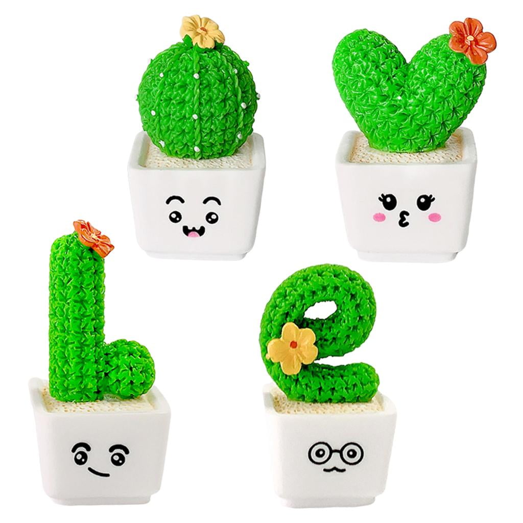 4Pieces Lovely Cactus Plants in White Pot Faux Succulents Gadget Decor Small
