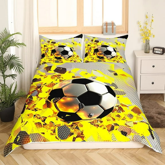 Soccer Duvet Cover Set King Full Size Football Pattern Polyester Comforter Cover For Kids Teens Soc