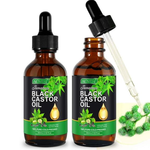 Aliver Jamaican Black Castor Massage Oils,Organic Castor Essential Oil for Yoga Aromatherapy Oil, 100% Pure Cold Pressed Massage Oil,Hair Nourishing, Anti-Aging 60ml(2.02 fl.oz)- 2pack