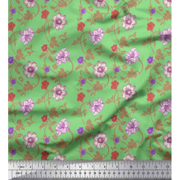 Soimoi Cotton Duck Fabric Leaves & Lily Floral Print Fabric by The Yard 56 Inch Wide