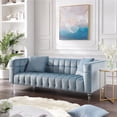 thumbnail image 2 of Adalyn Sofa Teal Blue Velvet  Biscuit Tufted Lucite Leg, 2 of 9