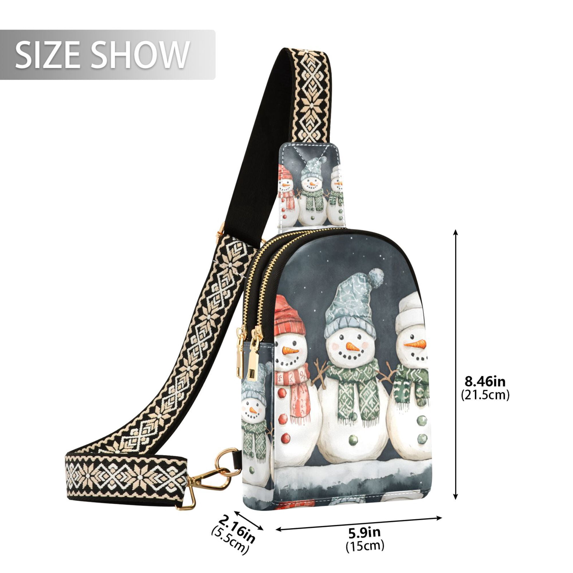 FORMRS Womens Crossbody Sling Bag Travel Daypack Shoulder Chest Backpack, Green Snowmen