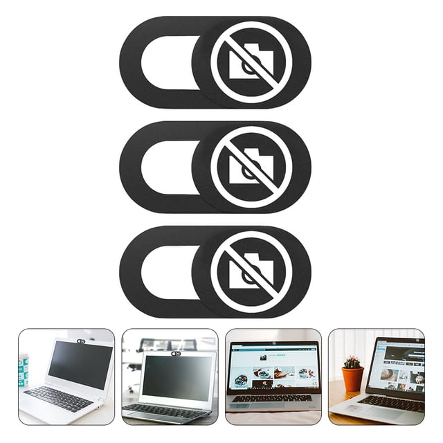 SEWCHICS 3Pcs Black Webcam Cover Slider for Computers Tablets Laptop Camera Privacy with Decorative Pattern