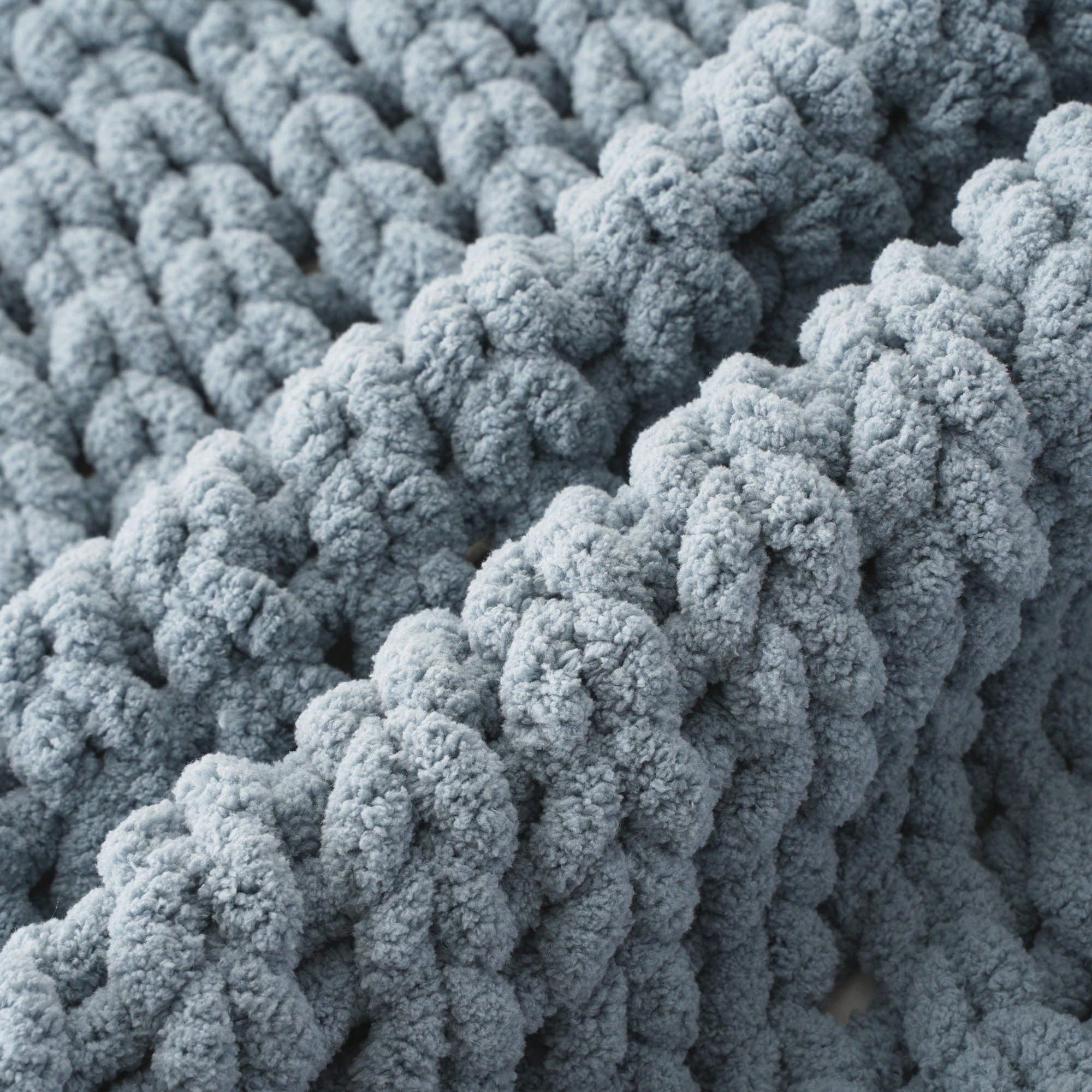 Battilo Bluish Grey Chunky Knit Throw Blanket,Handmade Cable Knit Crochet Blanket for Home Decor,50"x60"