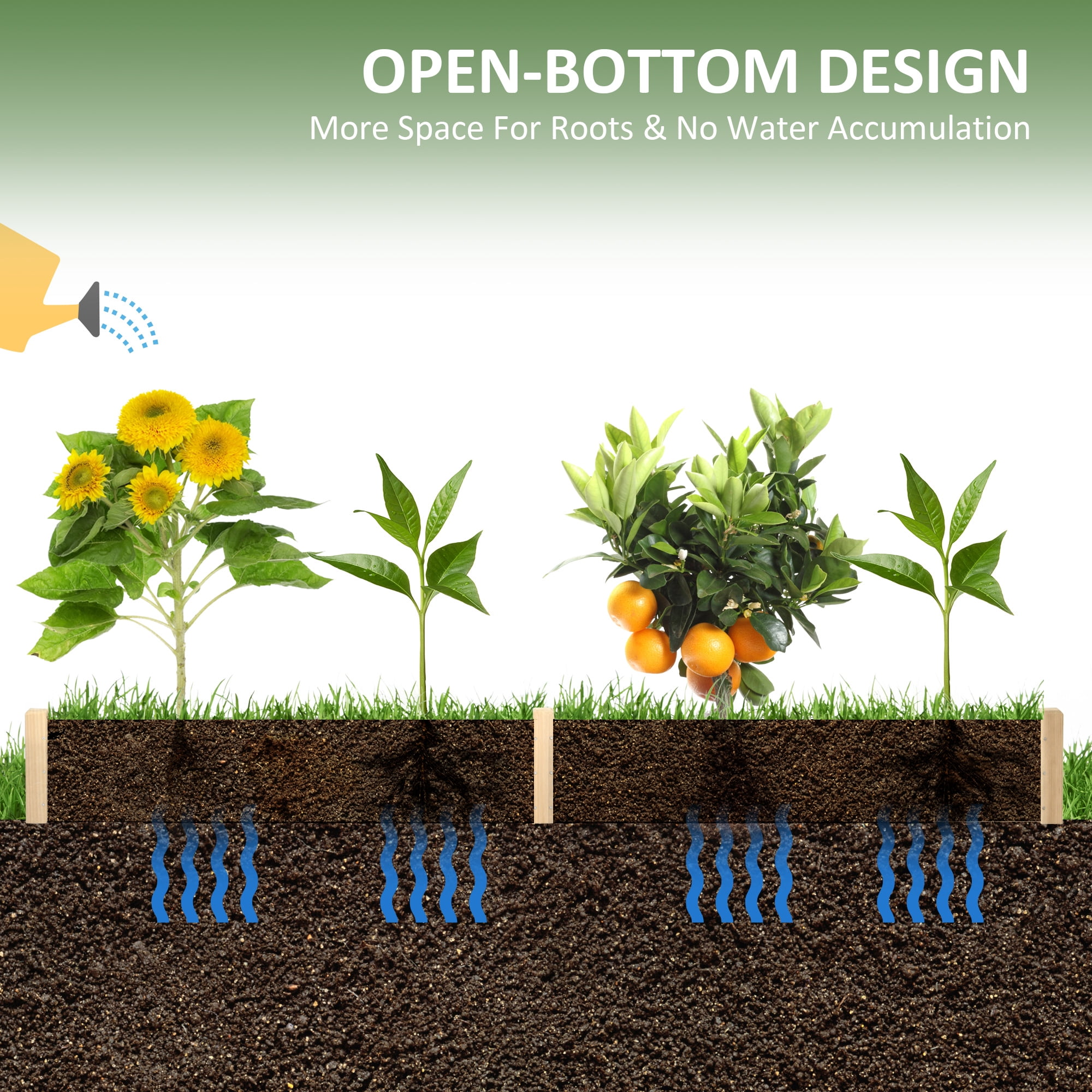Raised Garden Bed Kit, 8x2ft Wooden Elevated Planter with 2 Boxes, Self Draining Bottom and Liner, Patio to Grow Vegetables, Herbs, and Flowers, Natural