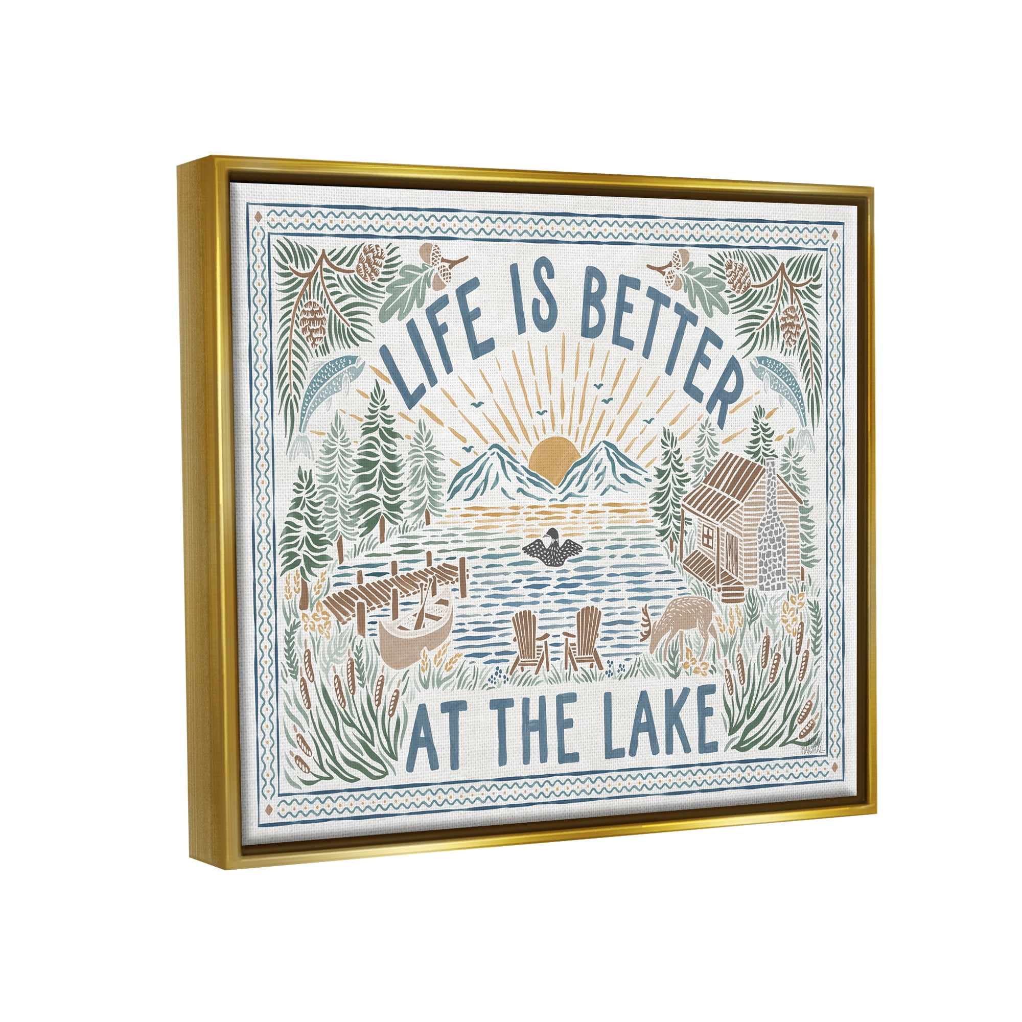 Stupell Industries Better at Lake Scenery Nature Painting Gold Floater Framed Art Print Wall Art, 31 x 25