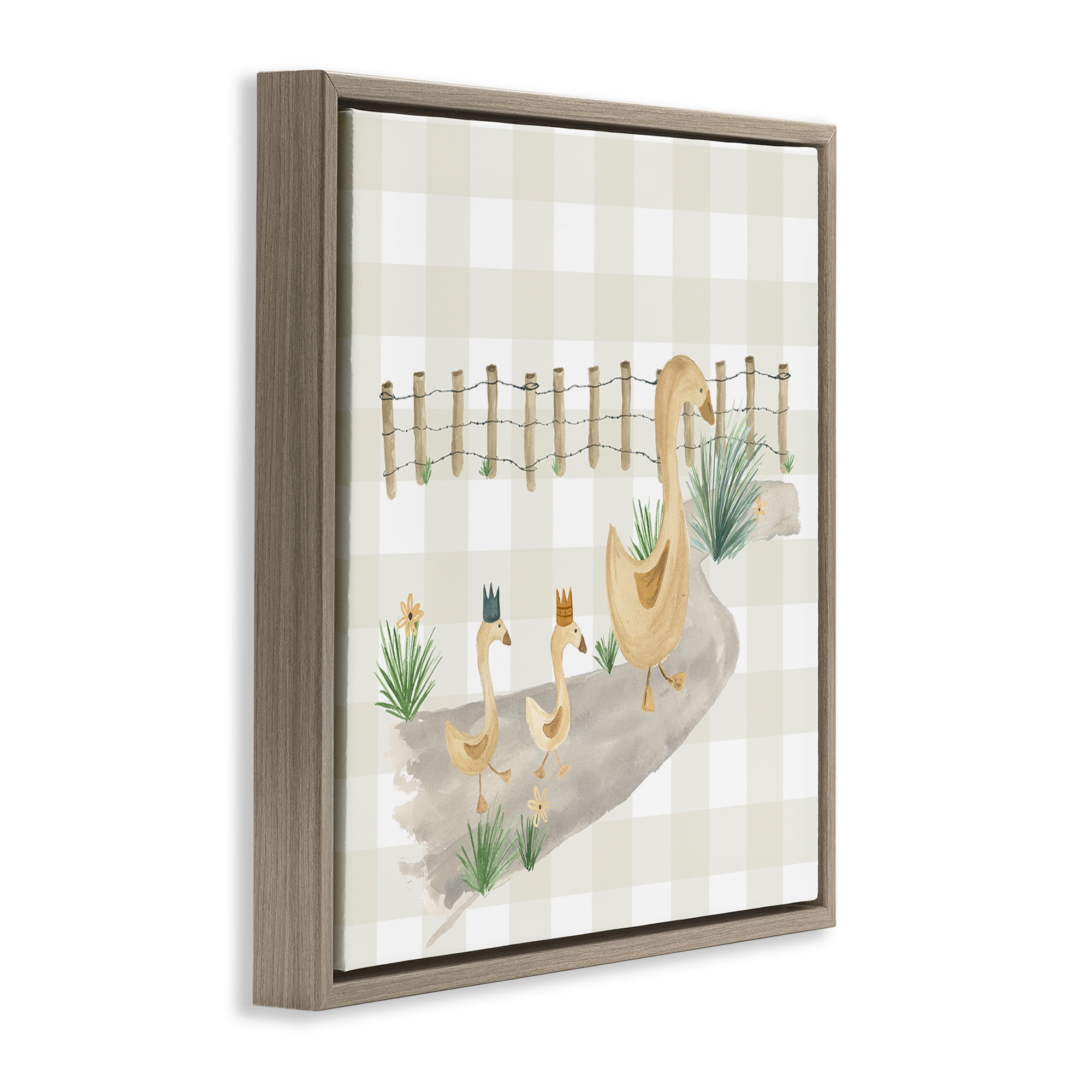 Stupell Industries Duck Family Strolling Animals Painting Brown Floater Framed Canvas Art Print Wall Art, 18 x 18
