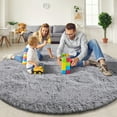 thumbnail image 2 of KIXINWA Grey Round Rug for Bedroom, 6x6 Ft Fluffy Soft Circle Area Rugs for Living Room, Plush Shaggy Circular Carpet for Indoor Floor Bedside Kids Nursery, Machine-Washable Home Decor Aesthetic, 2 of 6