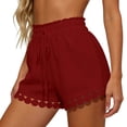 thumbnail image 3 of cocolona Womens Summer Casual Lace Beach Shorts Ruffled Elastic Waist Drawstring Wide Leg Shorts with Pocket, 3 of 5