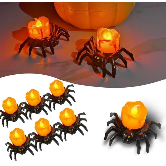 Toopower 6pc Halloween Spider Candles Lights,Pumpkin Decorations Lights,Led Light Candles,Halloween Decorations Indoor[Energy Class A]