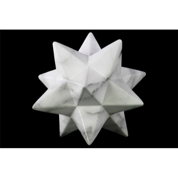 Urban Trends Collection 12653 4 Piece Ceramic Gloss White 12 Point Stellated Icosahedron Sculpture with Large Marbleized Gray Streaks- 6.50 x 6.50 x 6.50 in.