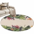 thumbnail image 2 of 4Ft Round Rug, Palm Leaves Non-Skid Rubber Backing Large Area Rugs - Living Room Bedroom Home Office, Summer Botanical Tropical Plants Rustic Indoor Floor Mat Carpets Washable Rug, 2 of 9
