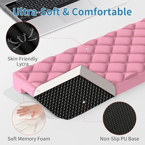 Quivanta L-Shaped Desk Elbow Pad for Desk, Memory Foam Elbow Support Padding with Non-Slip, 2-Piece Ergonomic Desk Edge Cushion, Wrist Comfort Support for Office Home (Pink Diamond Texture)