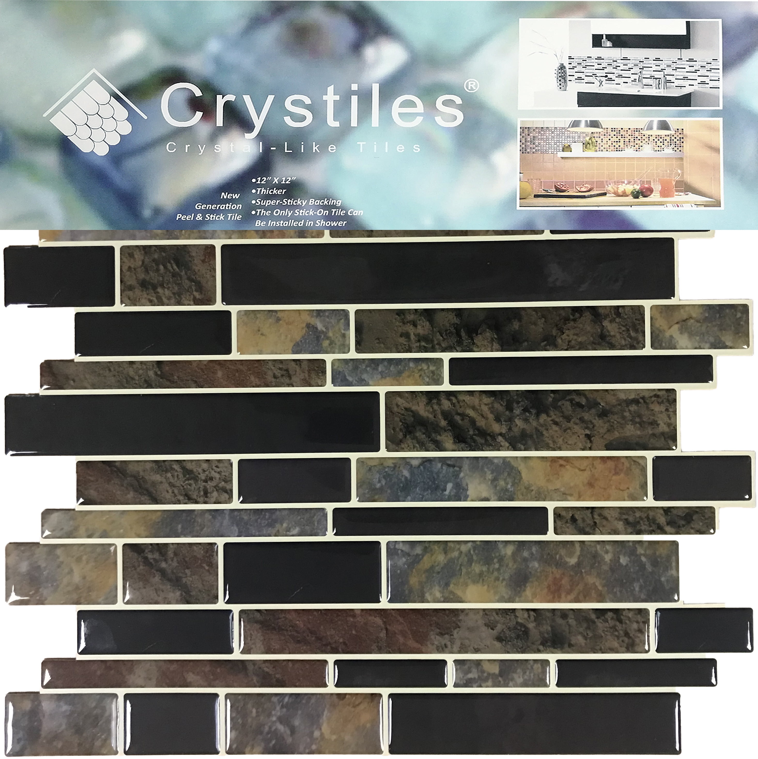 Crystiles 12 X12 Vinyl Peel And Stick Backsplash Tile Multi Deep Color Marbles Pro Series Thicker Version 4 Sheet Pack Walmart Com Walmart Com
