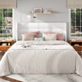 thumbnail image 2 of Frostbloom King Size Velvet Upholstered Platform Bed Frame with Wingback Headboard, No Box Spring Needed, White, 2 of 8