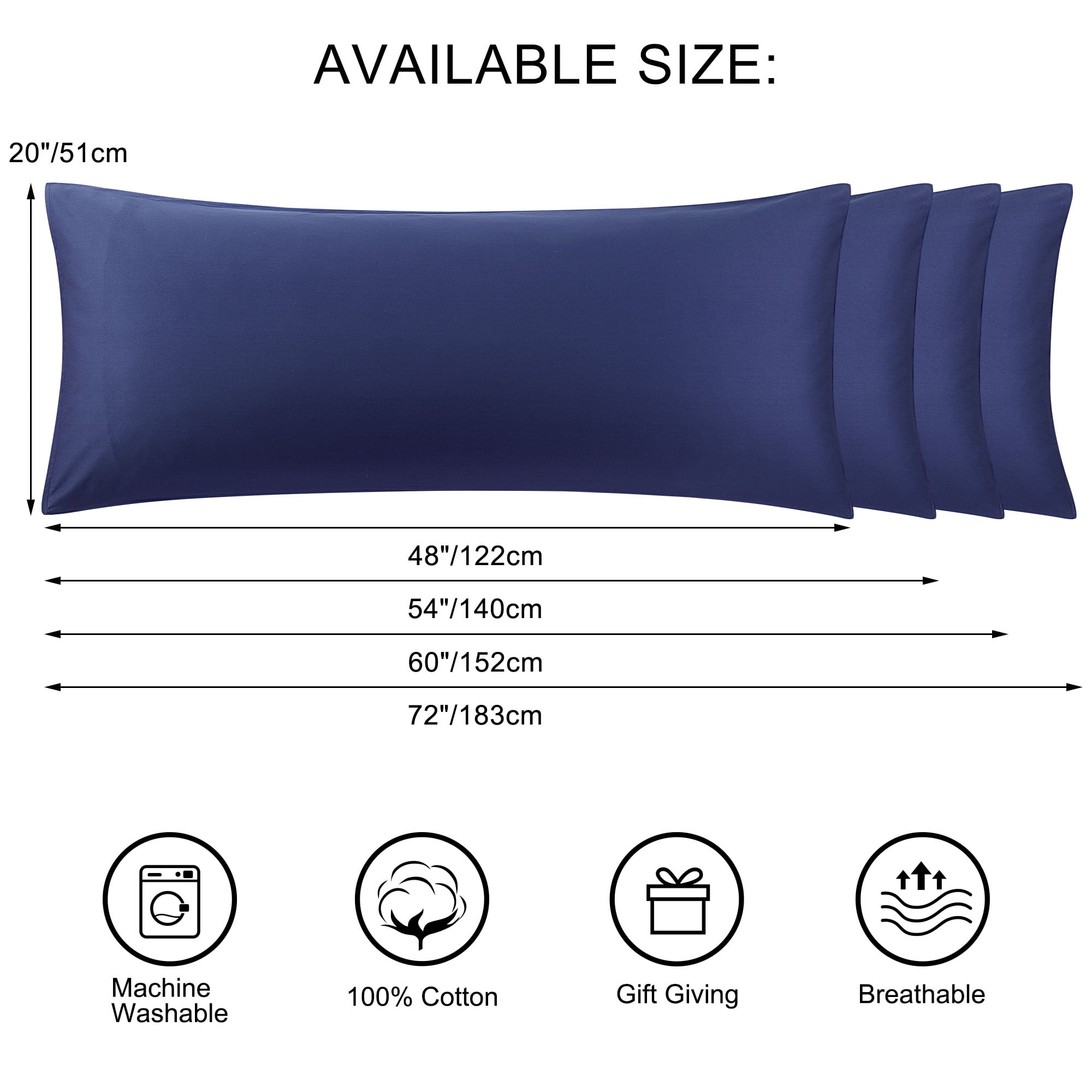 Unique Bargains Cotton Body Pillowcase Breathable Envelope Navy Blue 20"x60"
