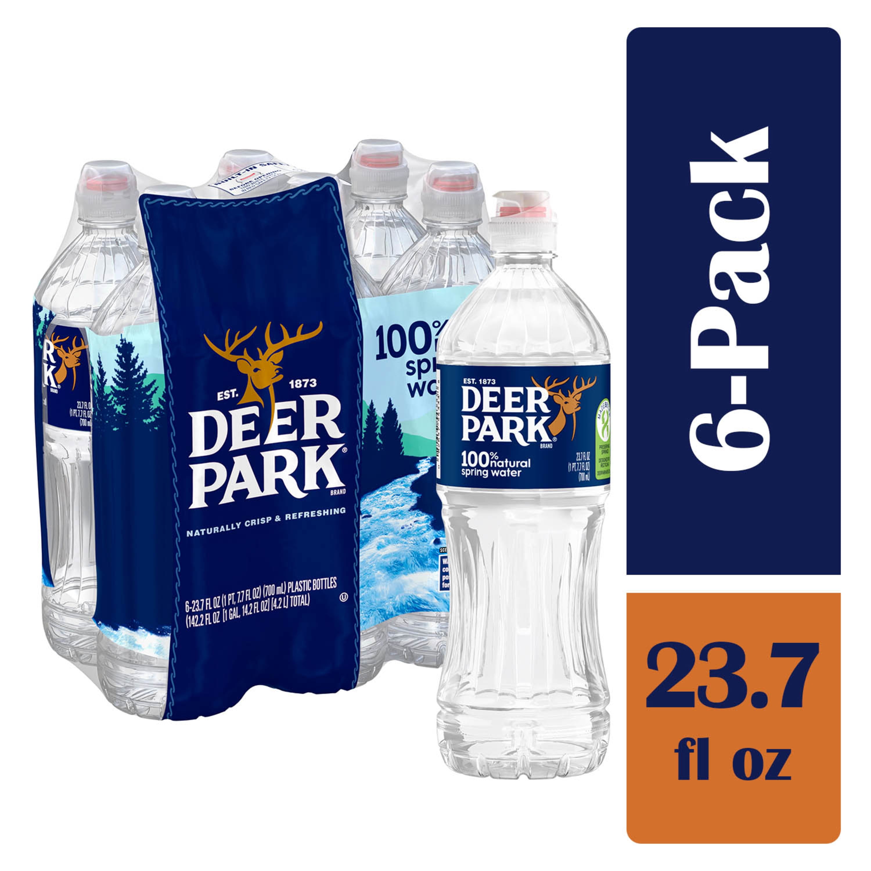 DEER PARK Brand 100 Natural Spring Water, 23.7ounce plastic sport cap bottles (Pack of 6