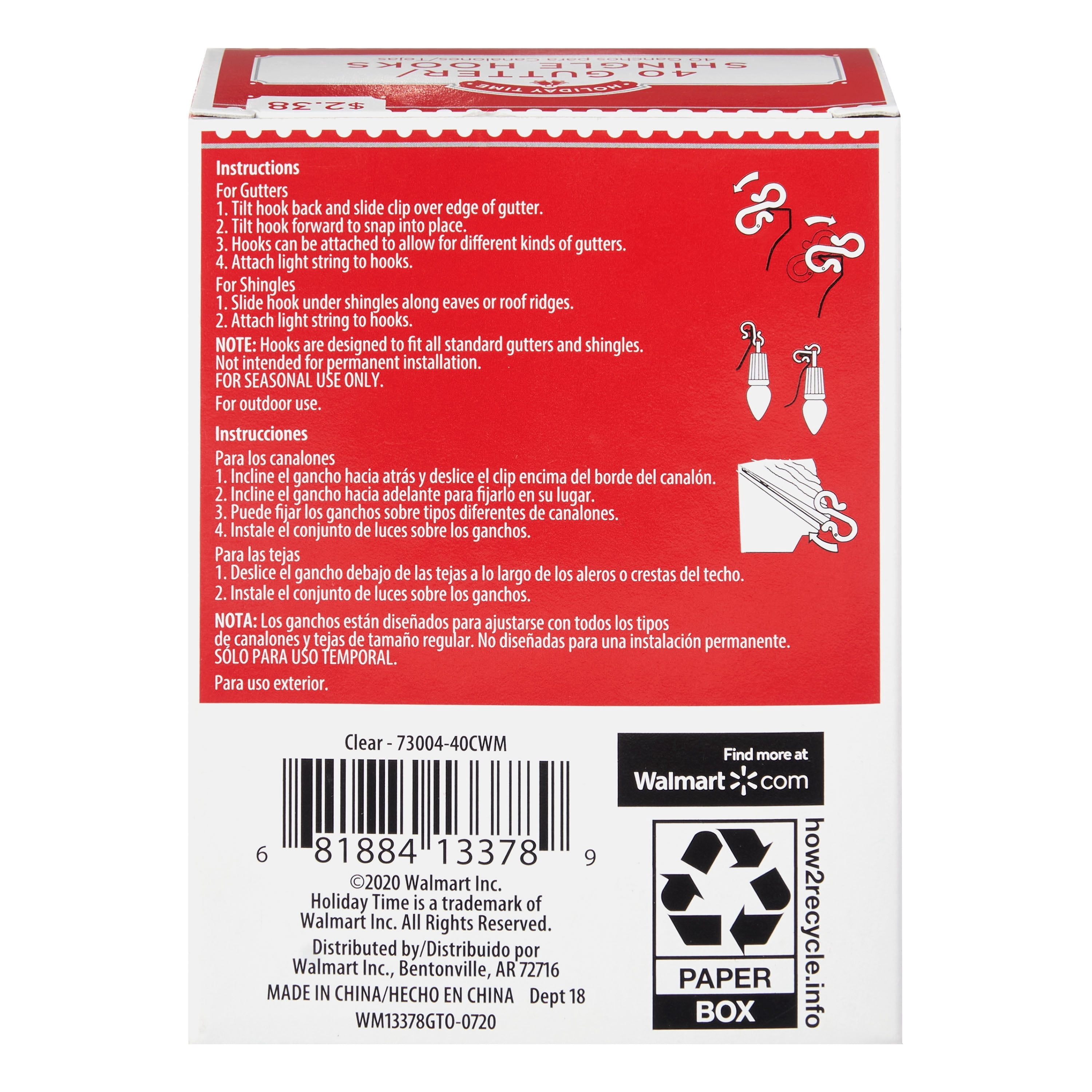 Gutter/Shingle Christmas Light Hooks, Clear, 40 Count, by Holiday Time