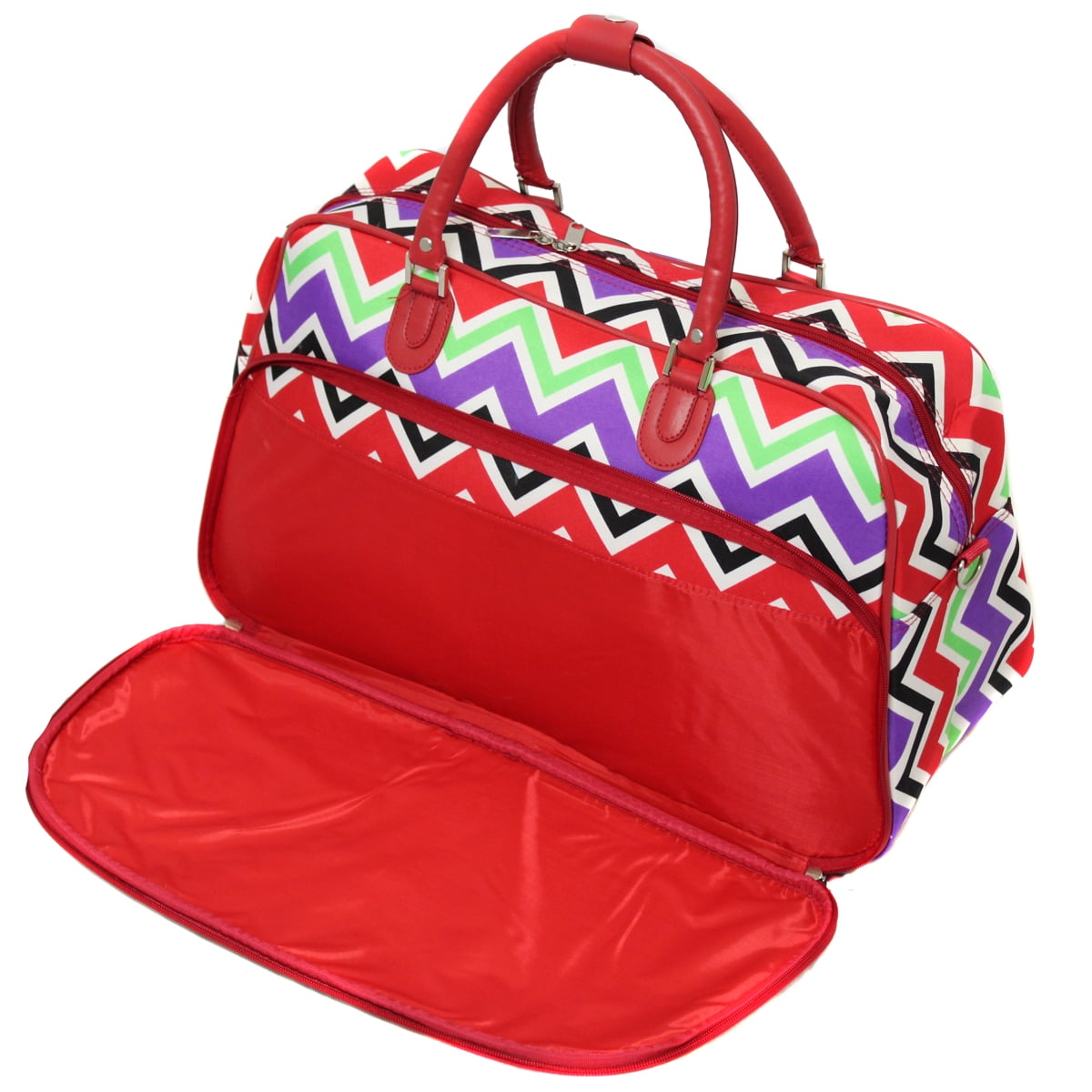 World Traveler 21-Inch Carry-On Shoulder Duffel Bag - Red Trim Chevron Multi
