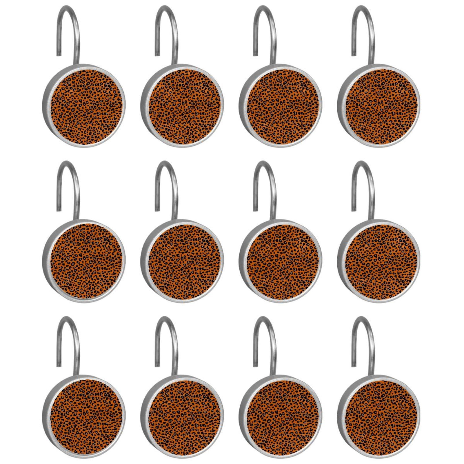 HemaKayy 12 Pcs Shower Curtain Hooks Bathroom Decorative Accessories Red Orange Leopard Pattern