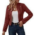 thumbnail image 2 of Women's Faux Suede Jackets Cropped Blazer 2025 Fall Casual Business Long Sleeve Coat Red M, 2 of 5