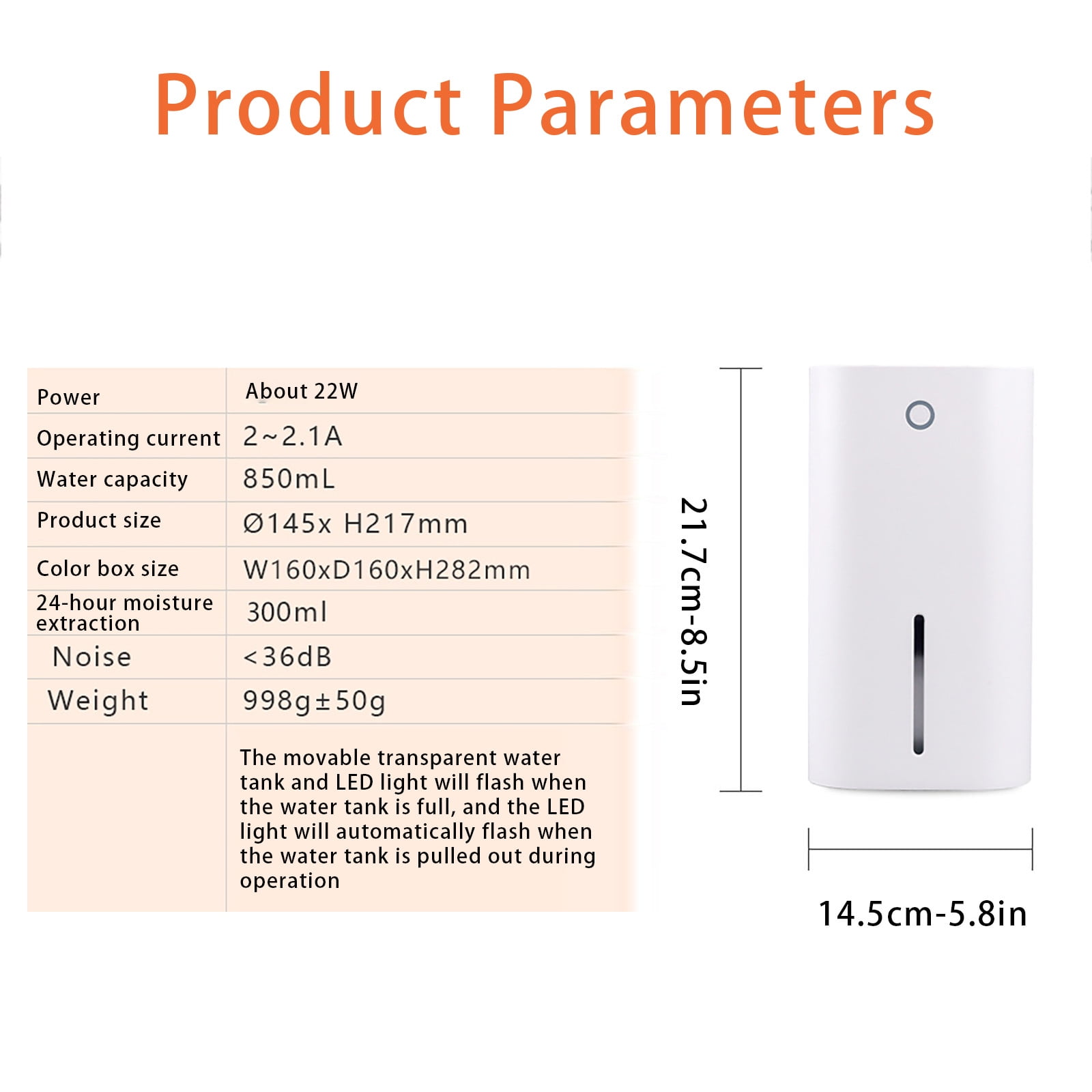 Anckoeil Household Dehumidifier, Household Silent Dehumidifier, Bedroom Bathroom Basement Closet Household Portable Small Dehumidifier