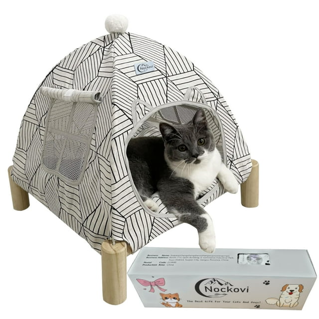 Casa Tienda para Gatos Nockovi 2 en 1 Elevada, Portátil para Interior y Exterior