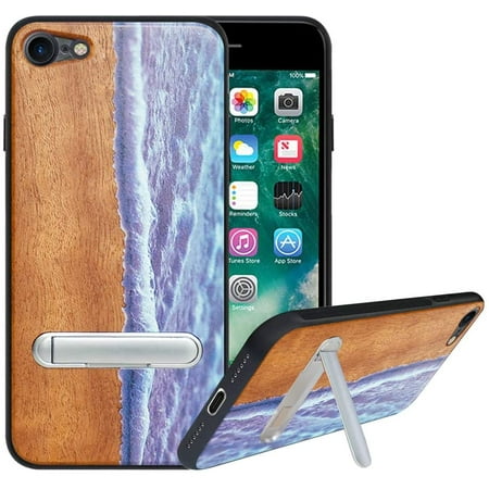 Labanema Apple iPhone 7 /iPhone 8 Case, Apple iPhone 7 /iPhone 8 Cover with Metal Kickstand, Natural Wood TPU Cover, Anti Scratch Case for Apple iPhone 7 /iPhone 8 (Waves)