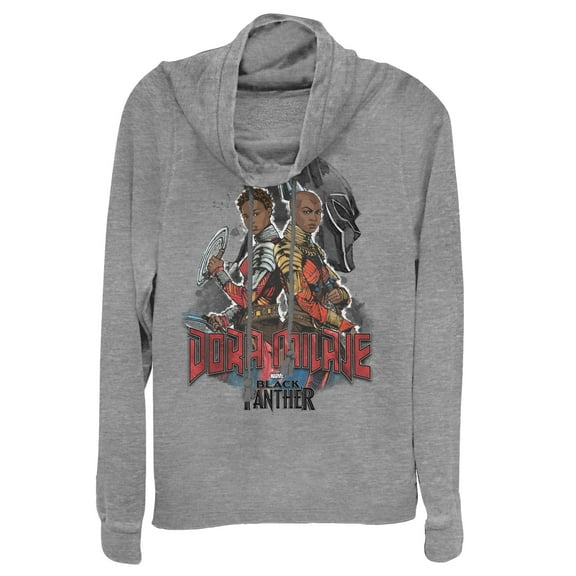 Junior's Marvel Black Panther 2018 Dora Milaje  Cowl Neck Sweatshirt Gray Heather X Large