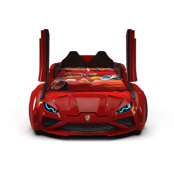 LAMBO RX Twin Race Car Bed with LED & Sound FX, Kids Racecar Bedroom