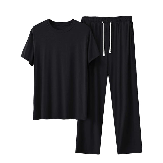 Men's Lounge Set, Modal Fabric Tracksuit with Short Sleeve Round Neck, Athleisure Wear Casual Outfit for Summer, Comfortable Two Piece Set for Home Relaxation or Light Activity
