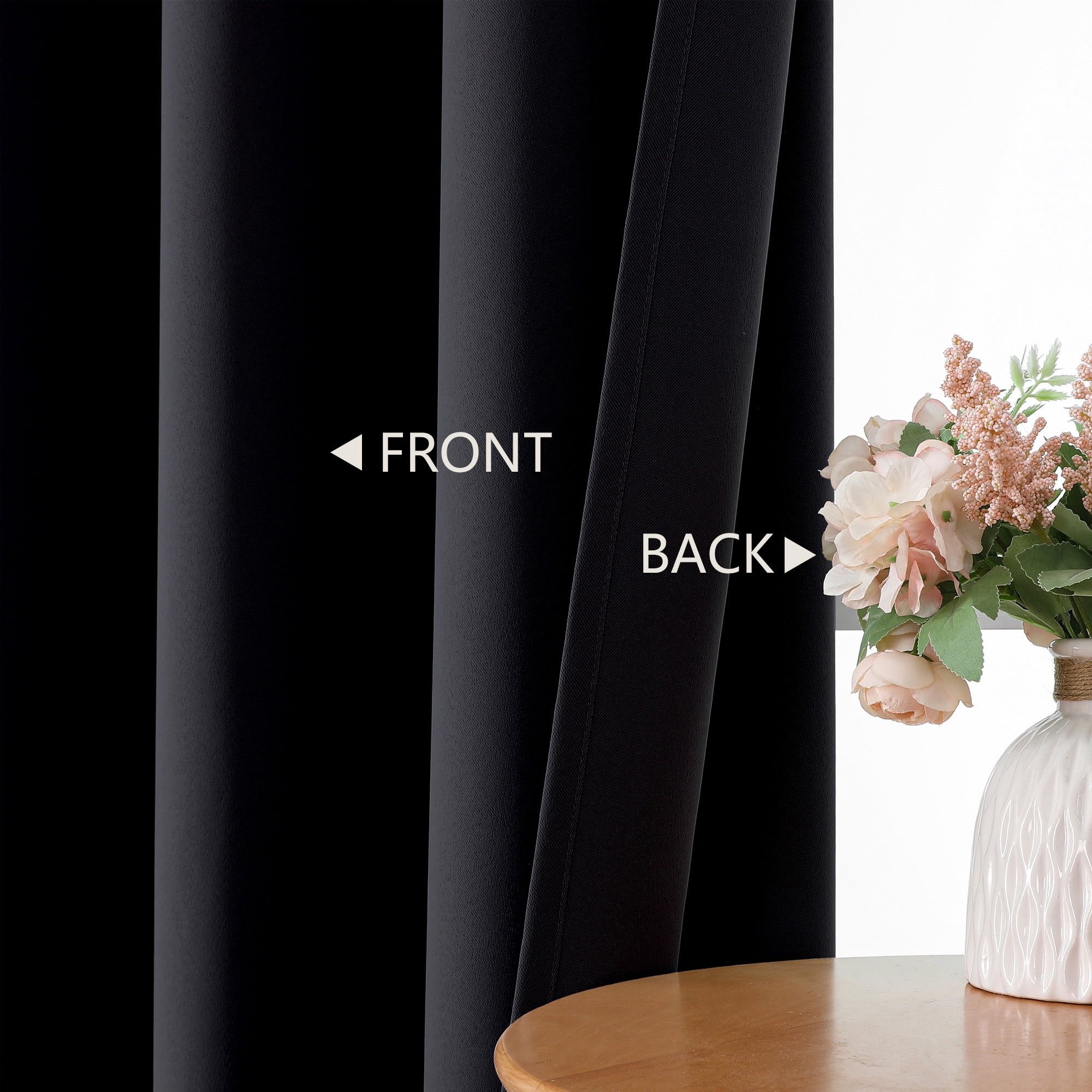 MKHILL Aether Black Blackout Curtains Set of 2, 45 Inch Long Short Room Darkening Window Drapes for Kitchen Laundry Bathroom Small Window, Each 40"W x 45"L, Black