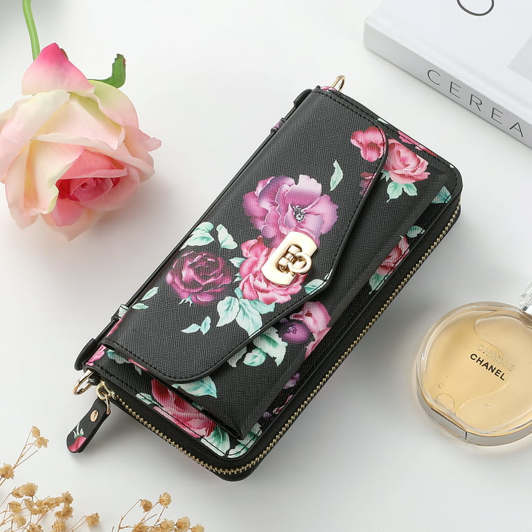 Allytech Flower Case for Galaxy S23 Plus Wallet Cover for Women Girl, PU Leather Detachable Luxury RFID Protected Card Holder Case with Hand/Shoulder
