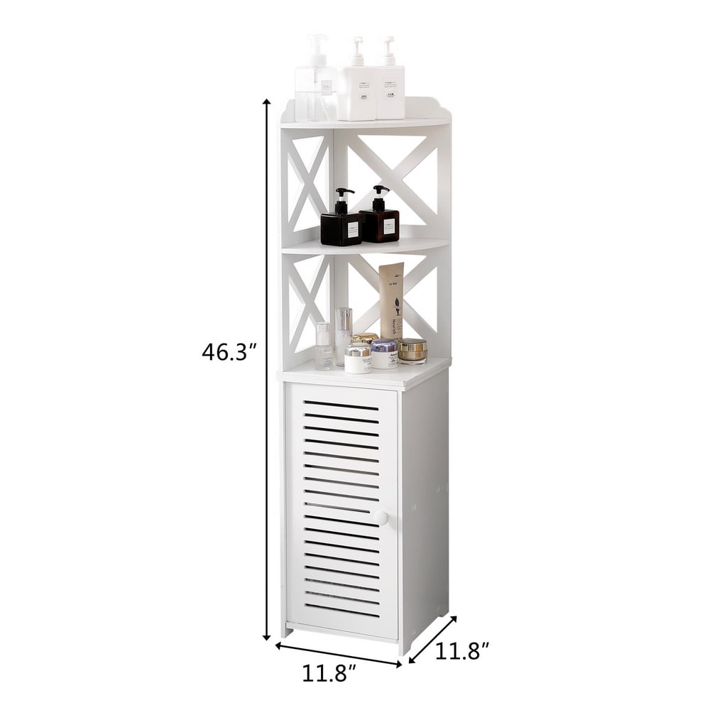 Kepooman Bathroom PVC Corner Floor Cabinet Storage Organizer with Single Doors & Shelves, White Kepooman Bathroom PVC Corner Floor Cabinet Storage Organizer with Single Doors & Shelves, White