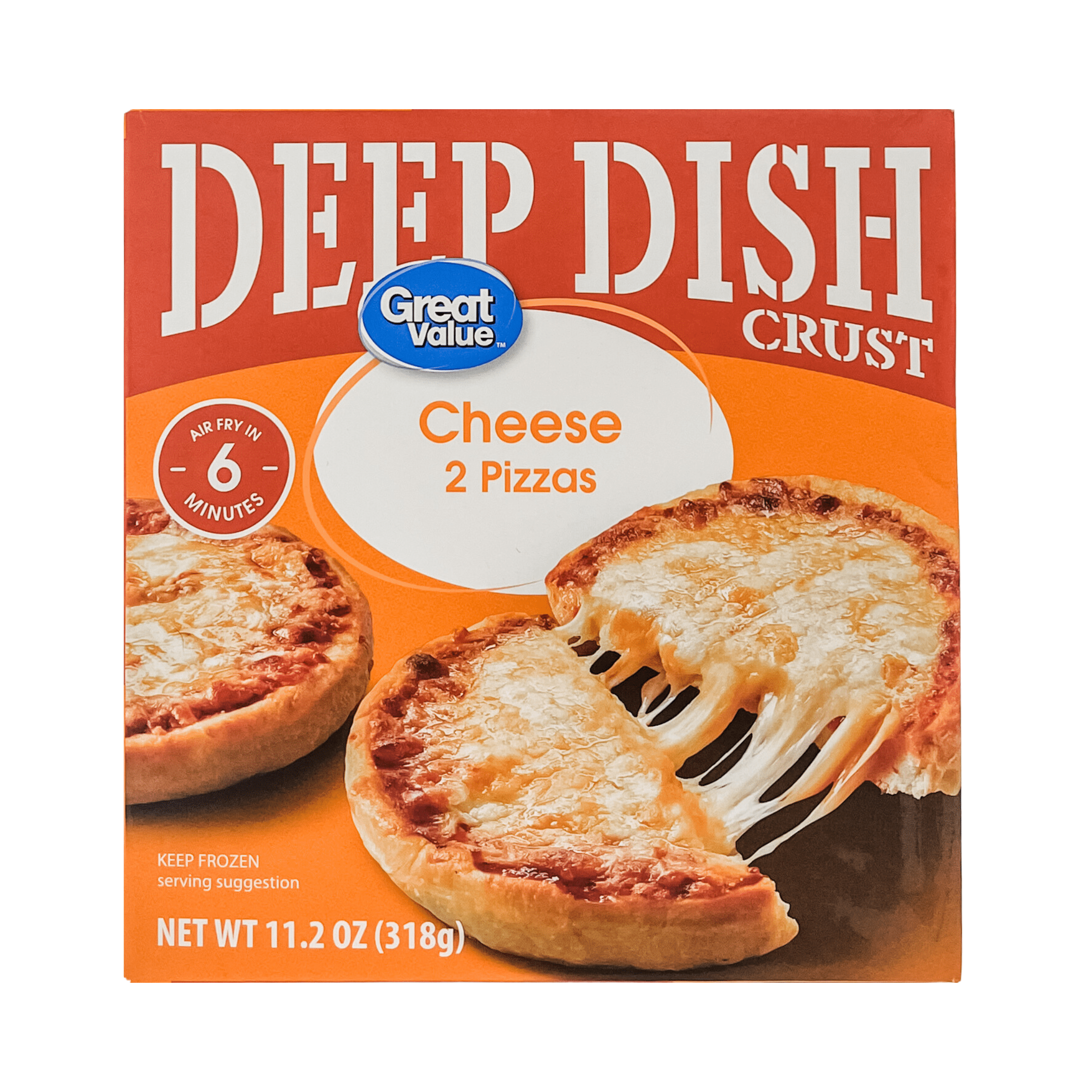 Great Value Deep Dish Cheese Pizza with Zesty Tomato Sauce 2 Count 11.2oz Frozen