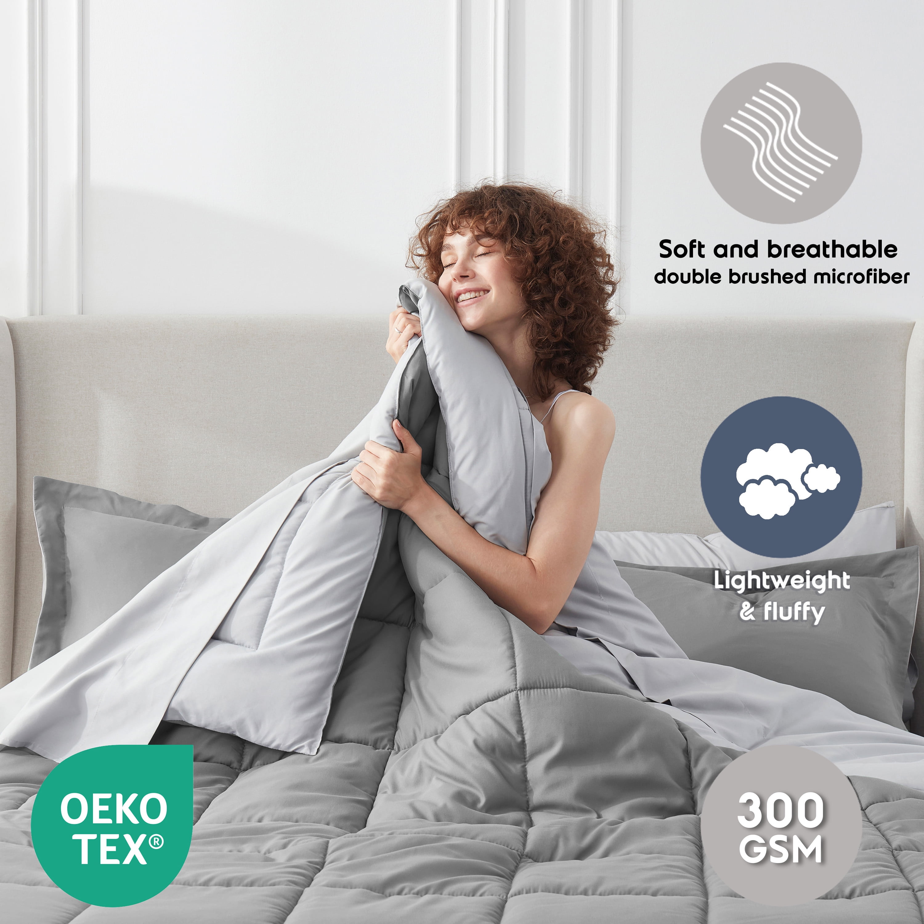 LammaLoe Queen Comforter Set, With Sheets, Reversible Bed In A Bag 7 Piece, Bedding Set, Grey